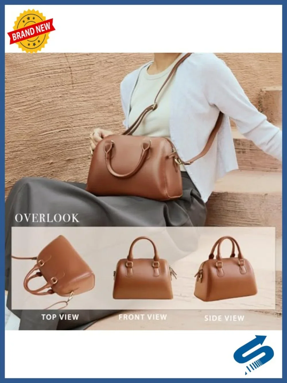 Vegan Leather Boston Bag Vintage Satchel Shoulder Handbag